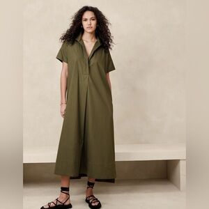 NWT CRUZ POPLIN MAXI DRESS (OLIVE) - BANANA REPUBLIC